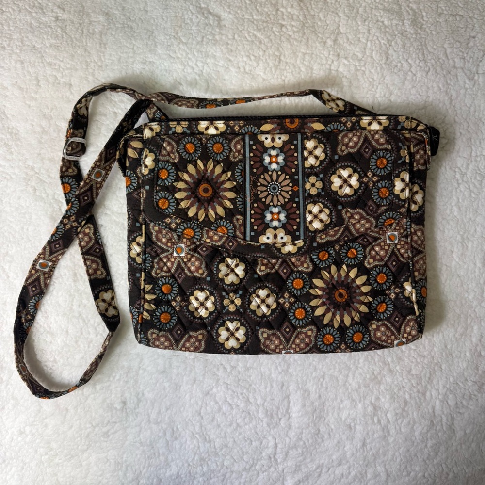 Vera Bradley Brown Floral Crossbody Messenger Bag Organizer